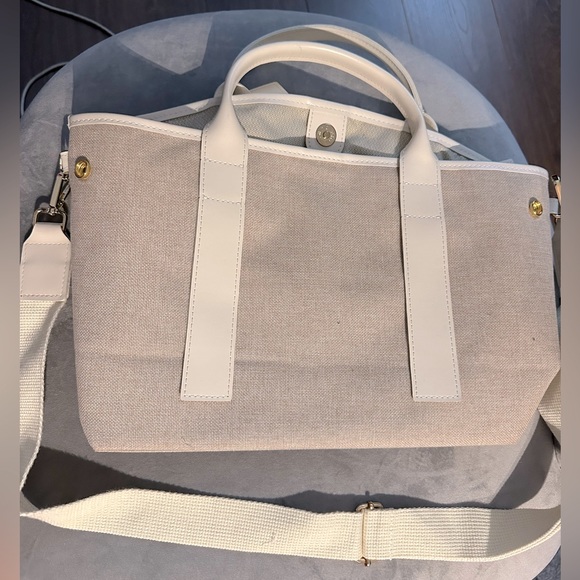 Two Tone Tote Bag in Natural/white with Strap - Picture 5 of 9
